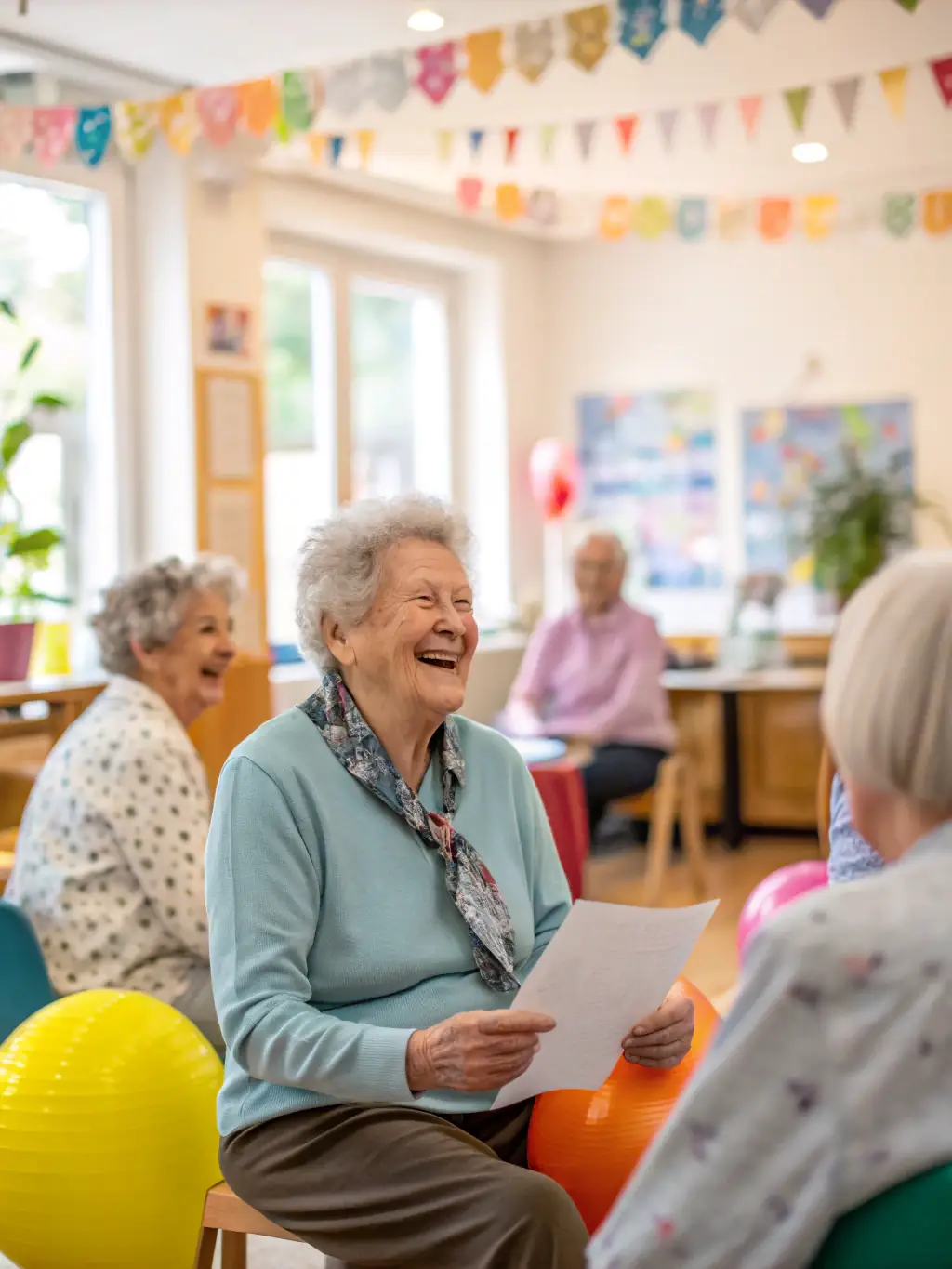 A group of ANR members participating in a social gathering, laughing and enjoying each other's company, set in a brightly lit community center.