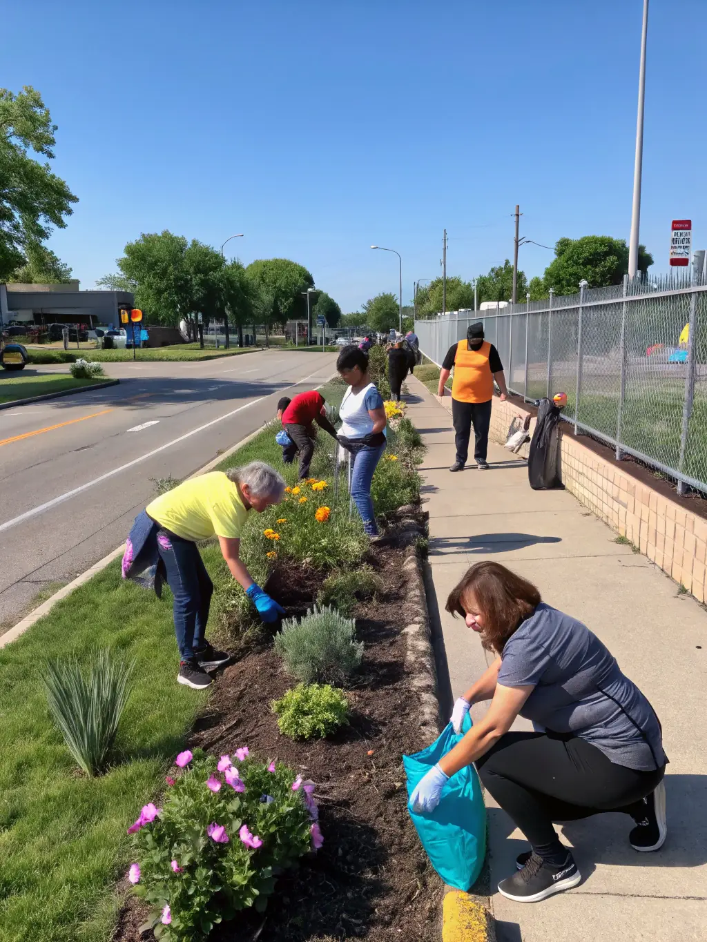 A group of ANR members engaged in a community service project, such as volunteering at a local charity or participating in a neighborhood cleanup.