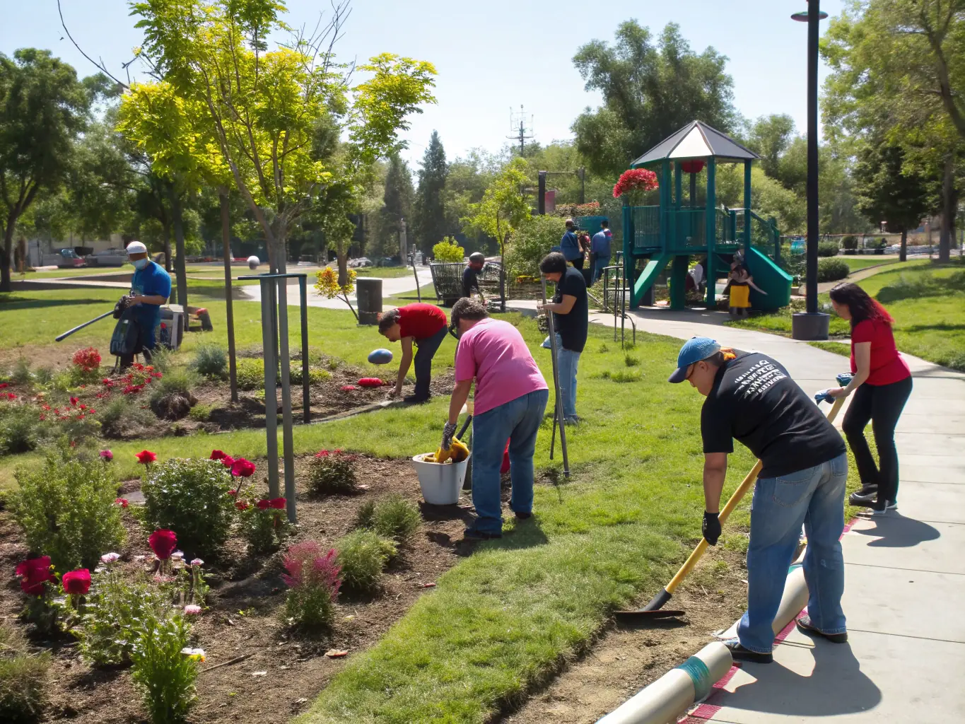 An image showing retirees volunteering in a local community project, working together to make a positive impact.